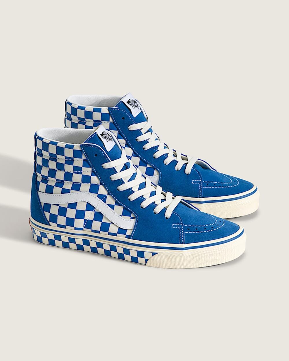 VANS MEN'S 12 SK8-HI CHECKERBOARD SIDEWALL CLASSIC BLUE HI TOP SKATEBOARDING